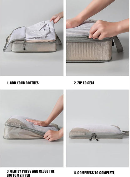 Compression Packing Bags - Travel Packing Cubes, 6 Piece Storage Organizer, Material Lightweight Design, Clothes Bedding Shoes Compression Space Saving, Premium Travel Organizer, Suitcase Airplane