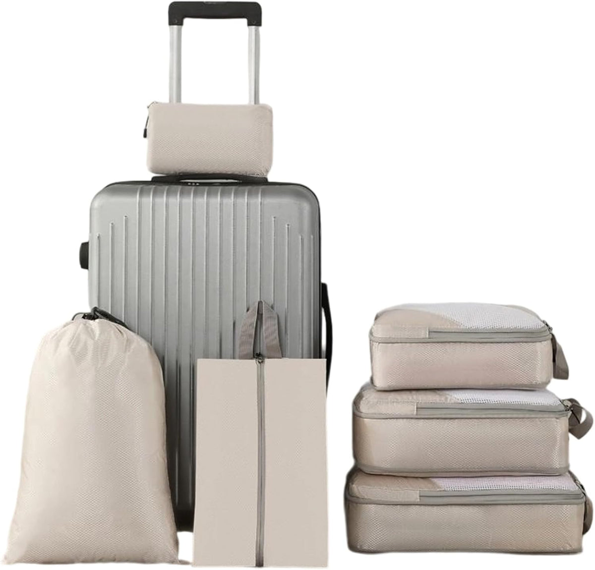Compression Packing Bags - Travel Packing Cubes, 6 Piece Storage Organizer, Material Lightweight Design, Clothes Bedding Shoes Compression Space Saving, Premium Travel Organizer, Suitcase Airplane