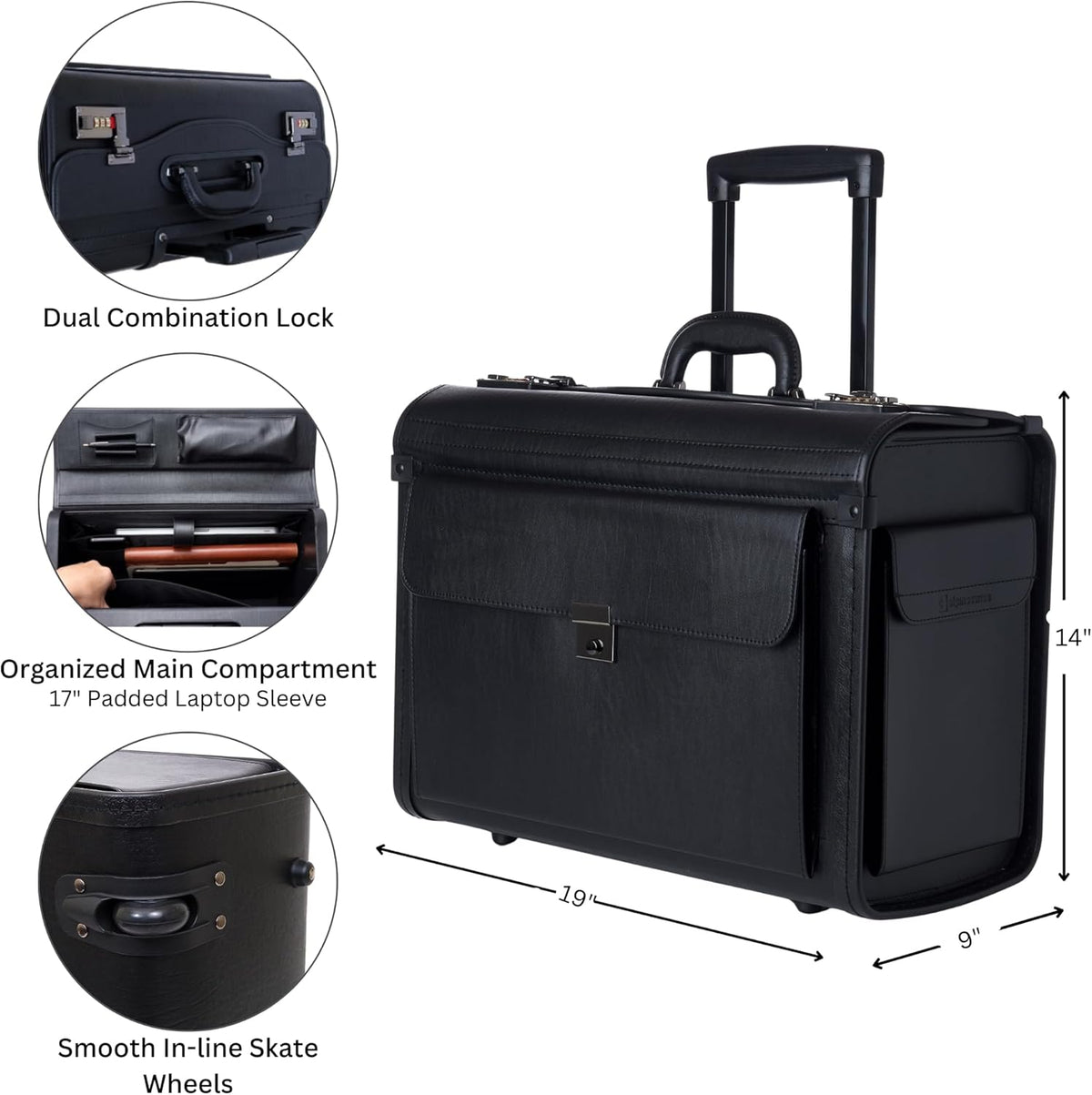 Rolling 17" Laptop Briefcase on Wheels Attache Lawyers Case Legal Size