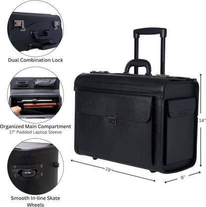 Rolling 17" Laptop Briefcase on Wheels Attache Lawyers Case Legal Size