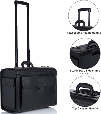 Rolling 17" Laptop Briefcase on Wheels Attache Lawyers Case Legal Size