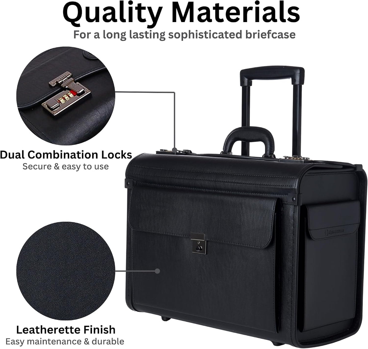 Rolling 17" Laptop Briefcase on Wheels Attache Lawyers Case Legal Size