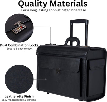 Rolling 17" Laptop Briefcase on Wheels Attache Lawyers Case Legal Size