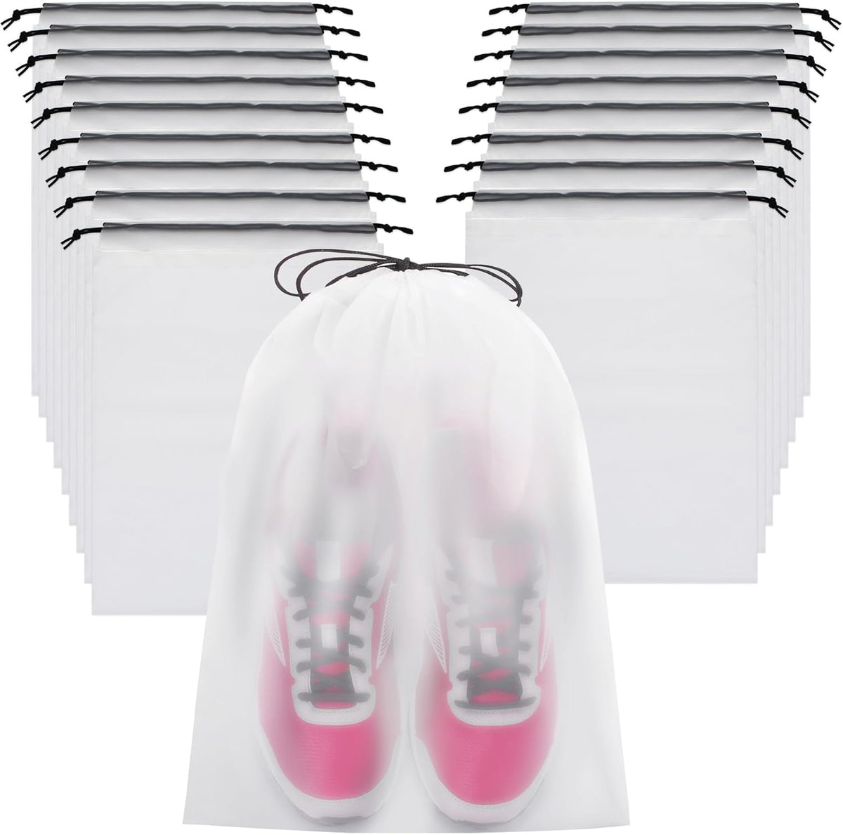 Shoe Bags for Travel, 6 Pcs, Transparent, Drawstring, Large | Clear, Shoe Organizer, With Rope, Travel Essentials, For Men Women