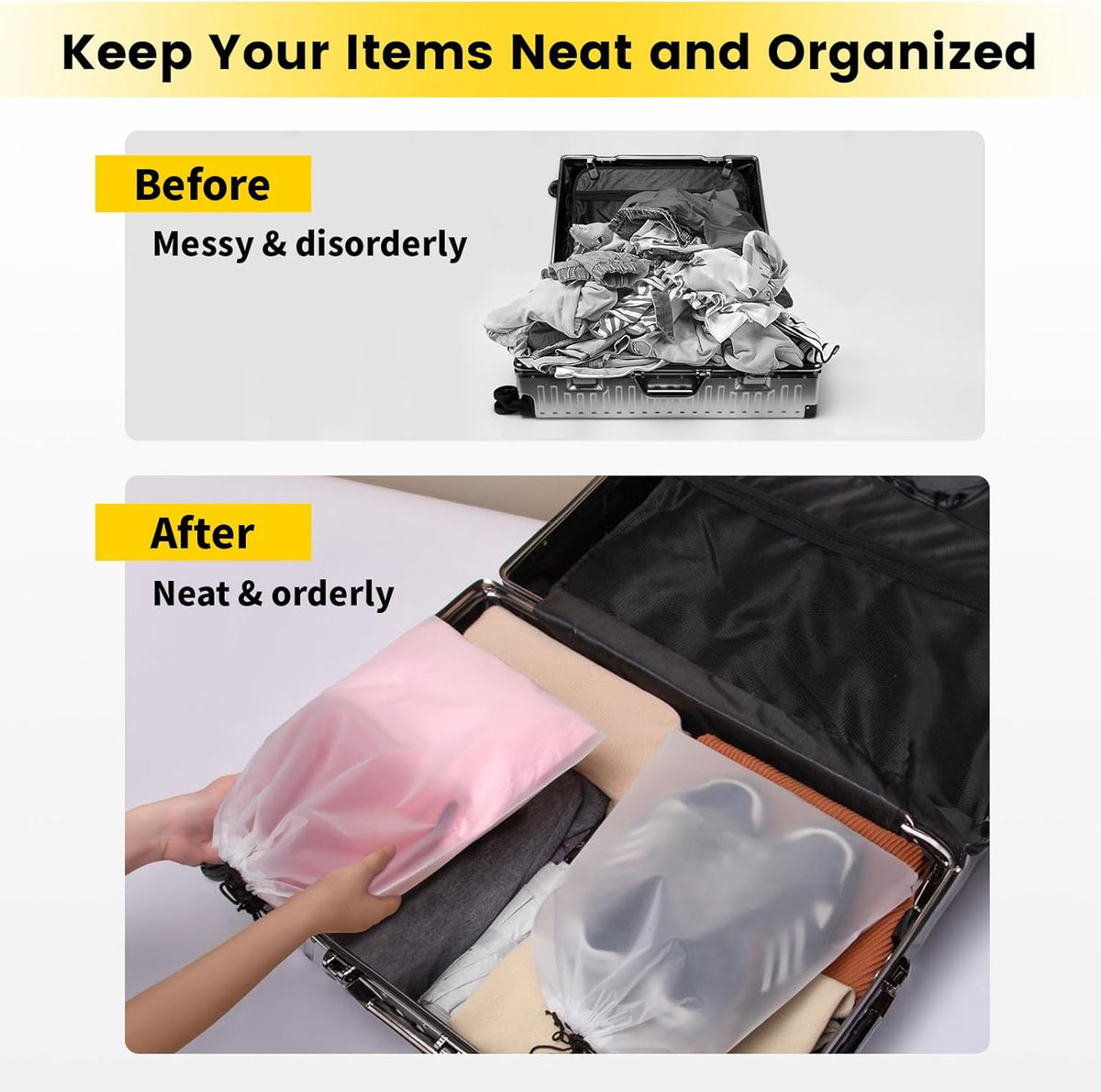 Shoe Bags for Travel, 6 Pcs, Transparent, Drawstring, Large | Clear, Shoe Organizer, With Rope, Travel Essentials, For Men Women