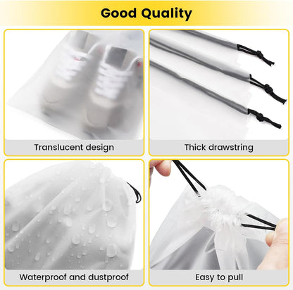 Shoe Bags for Travel, 6 Pcs, Transparent, Drawstring, Large | Clear, Shoe Organizer, With Rope, Travel Essentials, For Men Women
