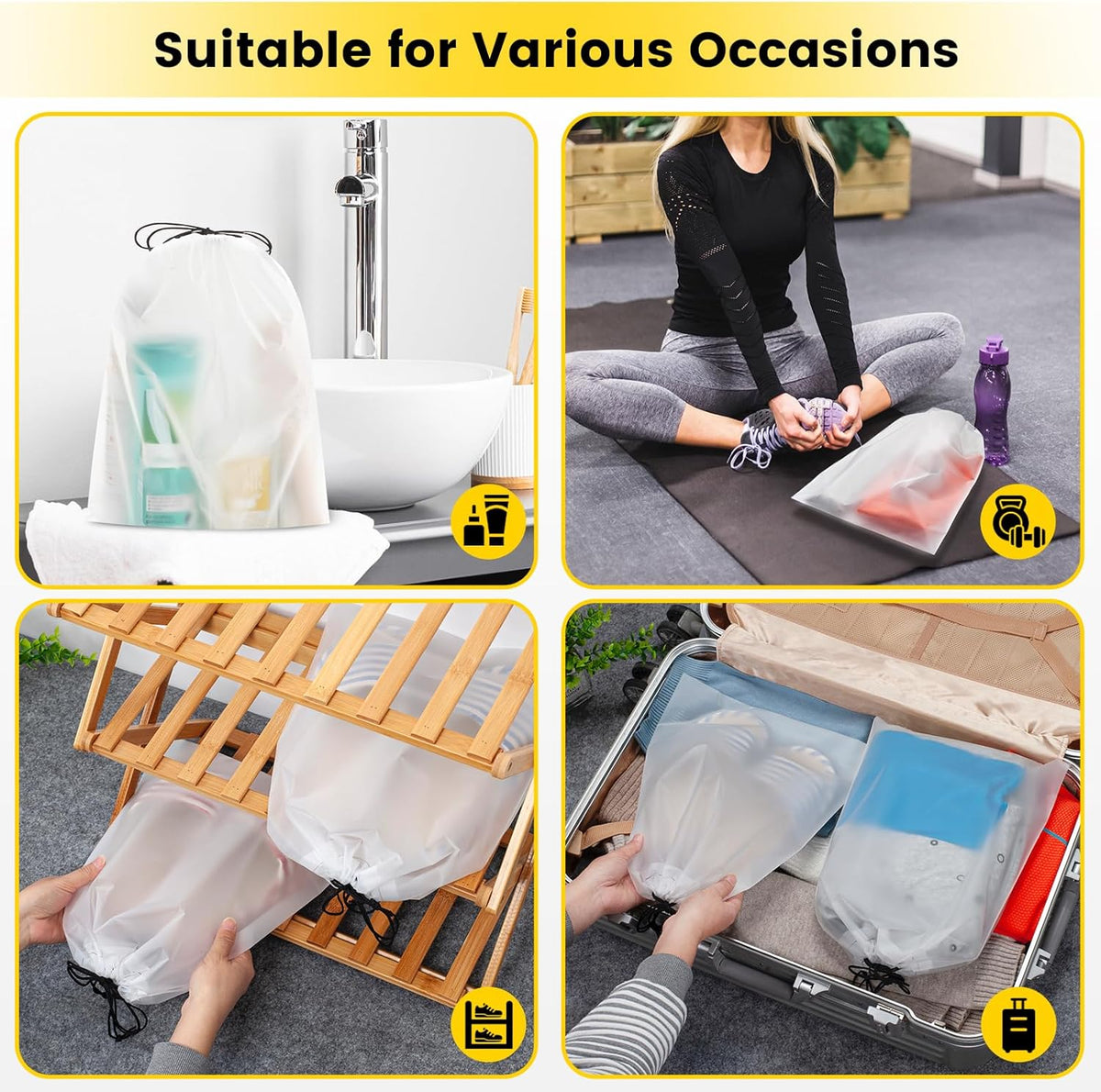 Shoe Bags for Travel, 6 Pcs, Transparent, Drawstring, Large | Clear, Shoe Organizer, With Rope, Travel Essentials, For Men Women