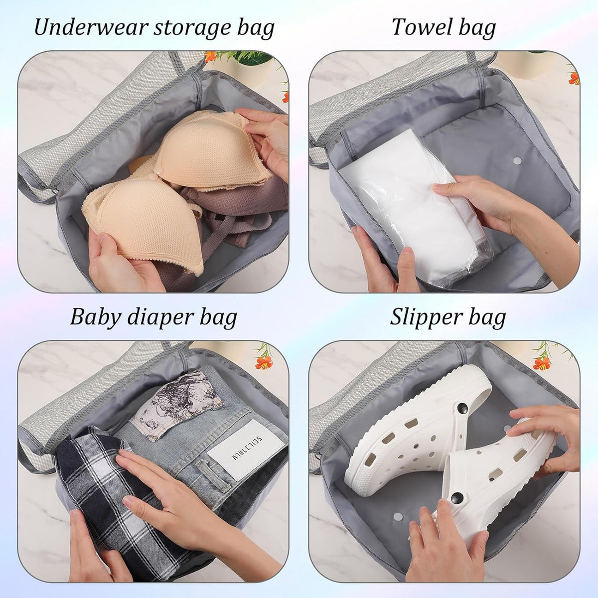12 Pcs Packing Cubes Luggage Organizers Small Mesh Clothing Underwear Bag Foldable Laundry Bags for Travel Hiking Camping Backpacking