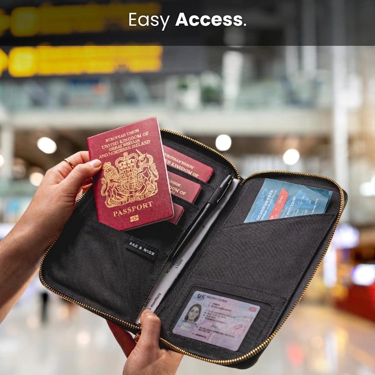 Premium Family Passport Holder and Document Organiser for 4 with RFID Blocking (Black)