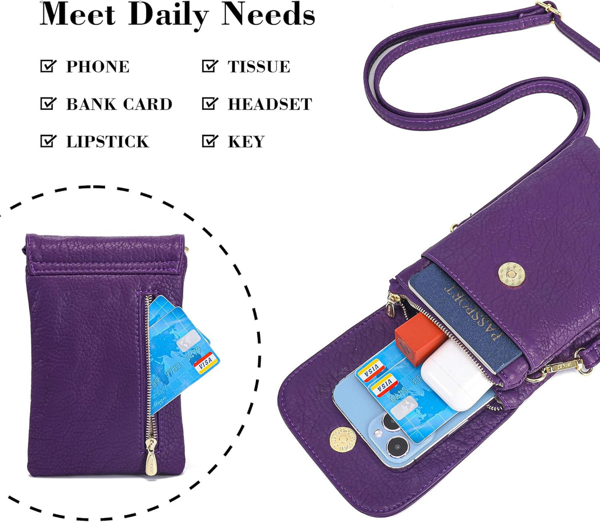 Small Crossbody Bags for Women Vegan Leather Cross Body Phone Purse | Lightweight Cell Phone Wallet, Women's Shoulder Handbags, Mini Cross Body Bag for Woman Travel Shopping Everyday Daily Use