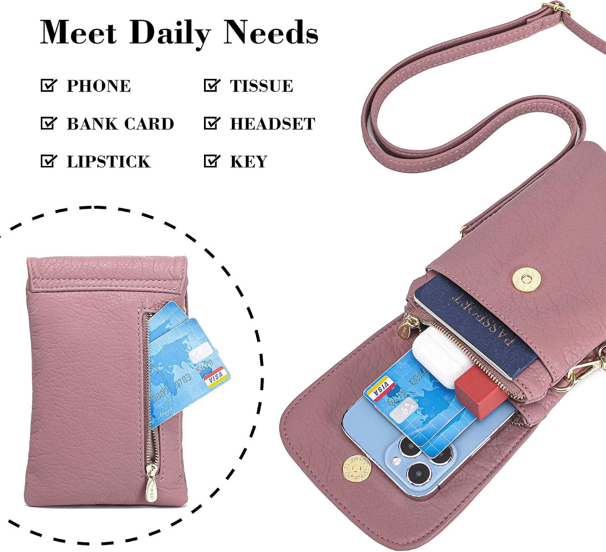 Small Crossbody Bags for Women Vegan Leather Cross Body Phone Purse | Lightweight Cell Phone Wallet, Women's Shoulder Handbags, Mini Cross Body Bag for Woman Travel Shopping Everyday Daily Use