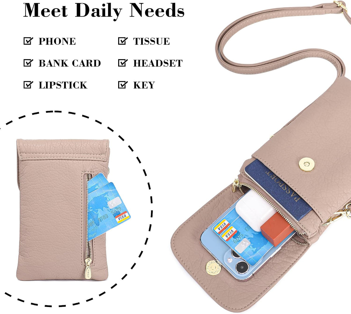 Small Crossbody Bags for Women Vegan Leather Cross Body Phone Purse | Lightweight Cell Phone Wallet, Women's Shoulder Handbags, Mini Cross Body Bag for Woman Travel Shopping Everyday Daily Use