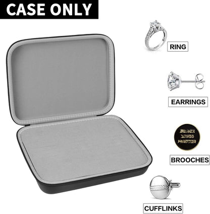 Ring Organizer Box, 42-Slot Hard Shell Case, Holds 50+ Pieces, Black | EVA and PU Carry Case with Velvet Foam Slots, Zipper and Handle for Collectors, Travel, Hotels, Weddings and Displays