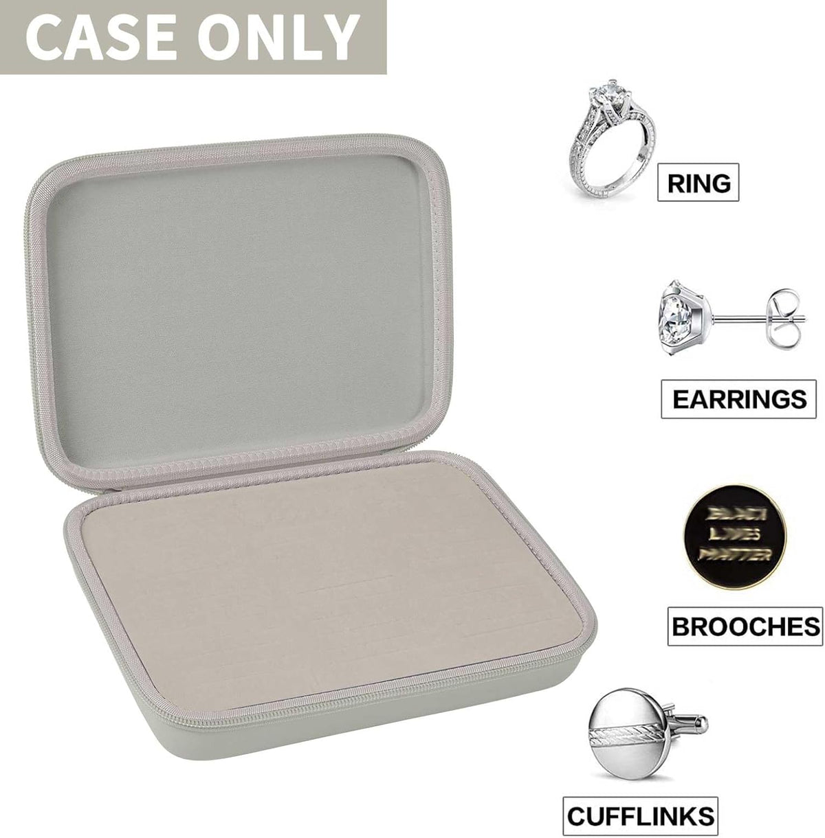 Ring Organizer Box, 42-Slot Hard Shell Case, Holds 50+ Pieces, Black | EVA and PU Carry Case with Velvet Foam Slots, Zipper and Handle for Collectors, Travel, Hotels, Weddings and Displays