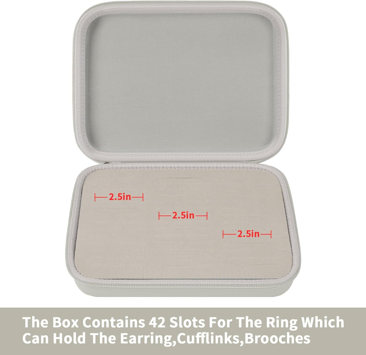 Ring Organizer Box, 42-Slot Hard Shell Case, Holds 50+ Pieces, Black | EVA and PU Carry Case with Velvet Foam Slots, Zipper and Handle for Collectors, Travel, Hotels, Weddings and Displays