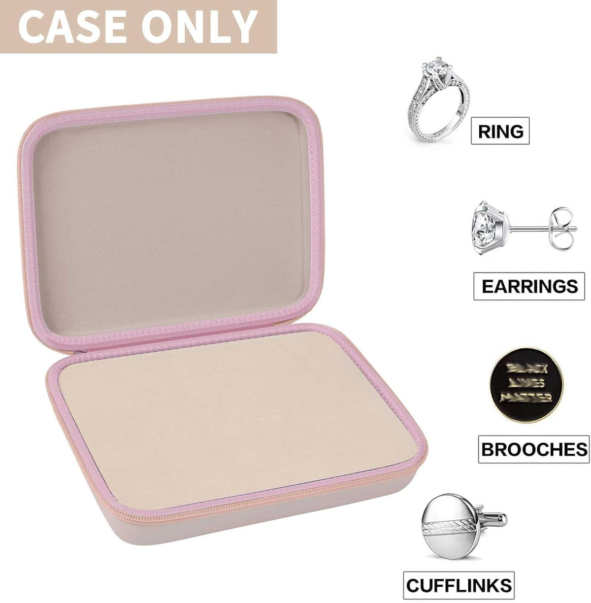 Ring Organizer Box, 42-Slot Hard Shell Case, Holds 50+ Pieces, Black | EVA and PU Carry Case with Velvet Foam Slots, Zipper and Handle for Collectors, Travel, Hotels, Weddings and Displays