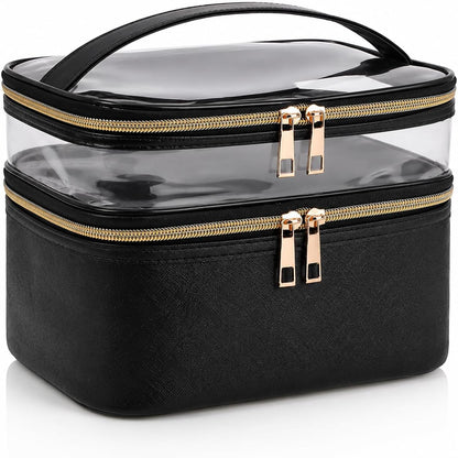 Double-layer Cosmetic Bag Makeup Bag Travel Makeup Bag Makeup Bags for Women Cosmetics Cases Portable Waterproof Foldable (Leopard)