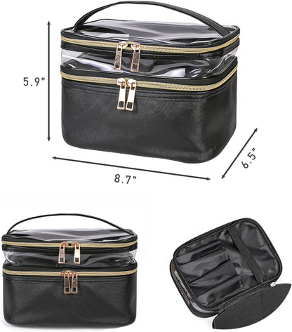 Double-layer Cosmetic Bag Makeup Bag Travel Makeup Bag Makeup Bags for Women Cosmetics Cases Portable Waterproof Foldable (Leopard)