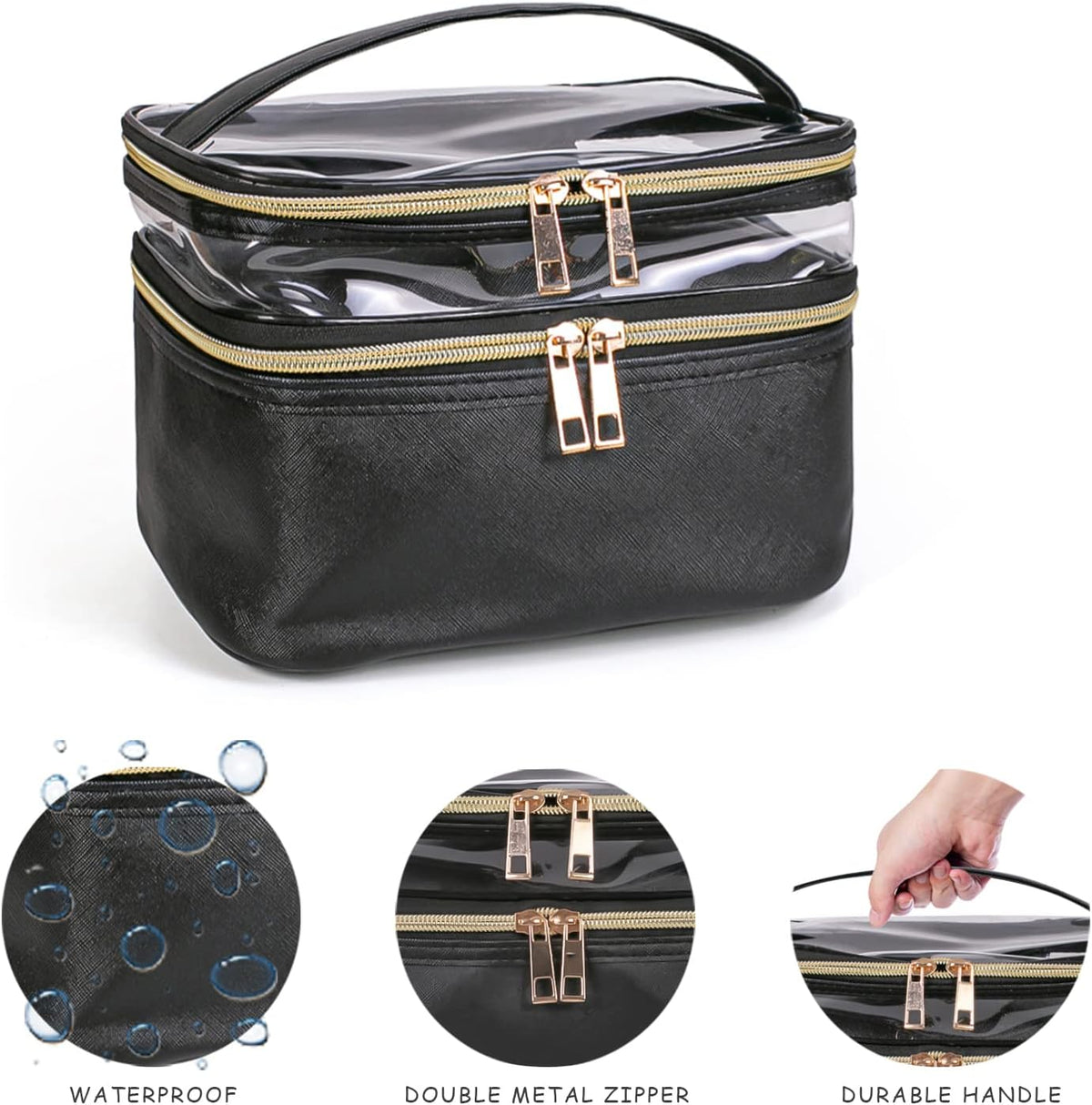Double-layer Cosmetic Bag Makeup Bag Travel Makeup Bag Makeup Bags for Women Cosmetics Cases Portable Waterproof Foldable (Leopard)