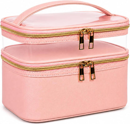 Double-layer Cosmetic Bag Makeup Bag Travel Makeup Bag Makeup Bags for Women Cosmetics Cases Portable Waterproof Foldable (Leopard)