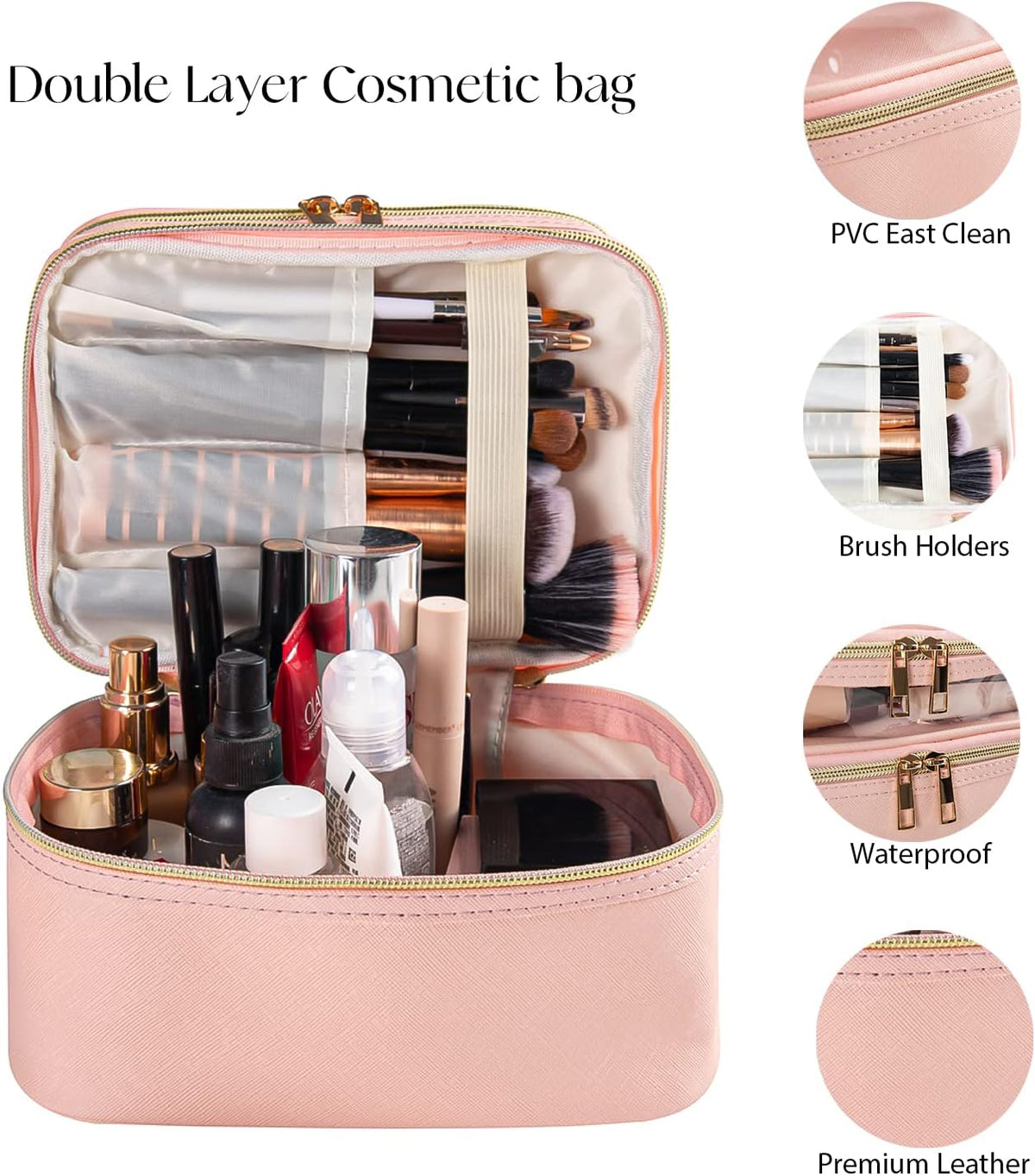Double-layer Cosmetic Bag Makeup Bag Travel Makeup Bag Makeup Bags for Women Cosmetics Cases Portable Waterproof Foldable (Leopard)
