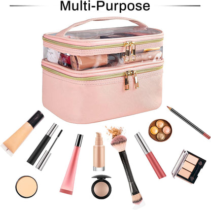 Double-layer Cosmetic Bag Makeup Bag Travel Makeup Bag Makeup Bags for Women Cosmetics Cases Portable Waterproof Foldable (Leopard)