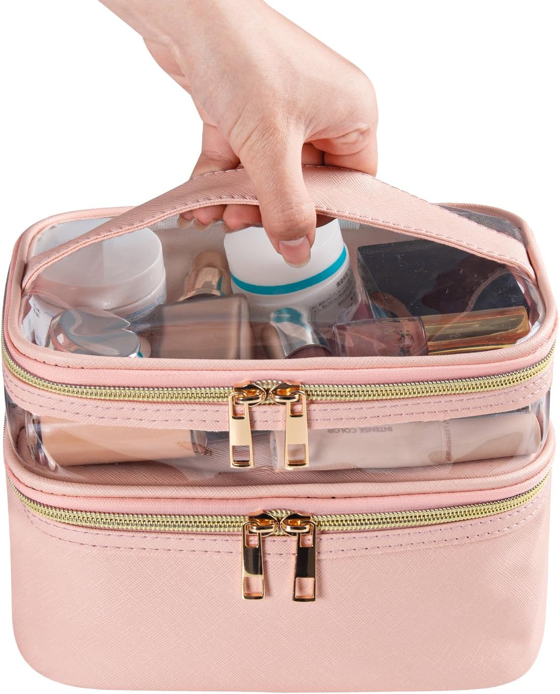 Double-layer Cosmetic Bag Makeup Bag Travel Makeup Bag Makeup Bags for Women Cosmetics Cases Portable Waterproof Foldable (Leopard)