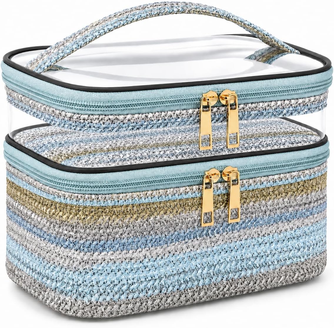 Double-layer Cosmetic Bag Makeup Bag Travel Makeup Bag Makeup Bags for Women Cosmetics Cases Portable Waterproof Foldable (Leopard)