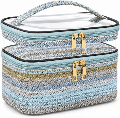 Double-layer Cosmetic Bag Makeup Bag Travel Makeup Bag Makeup Bags for Women Cosmetics Cases Portable Waterproof Foldable (Leopard)