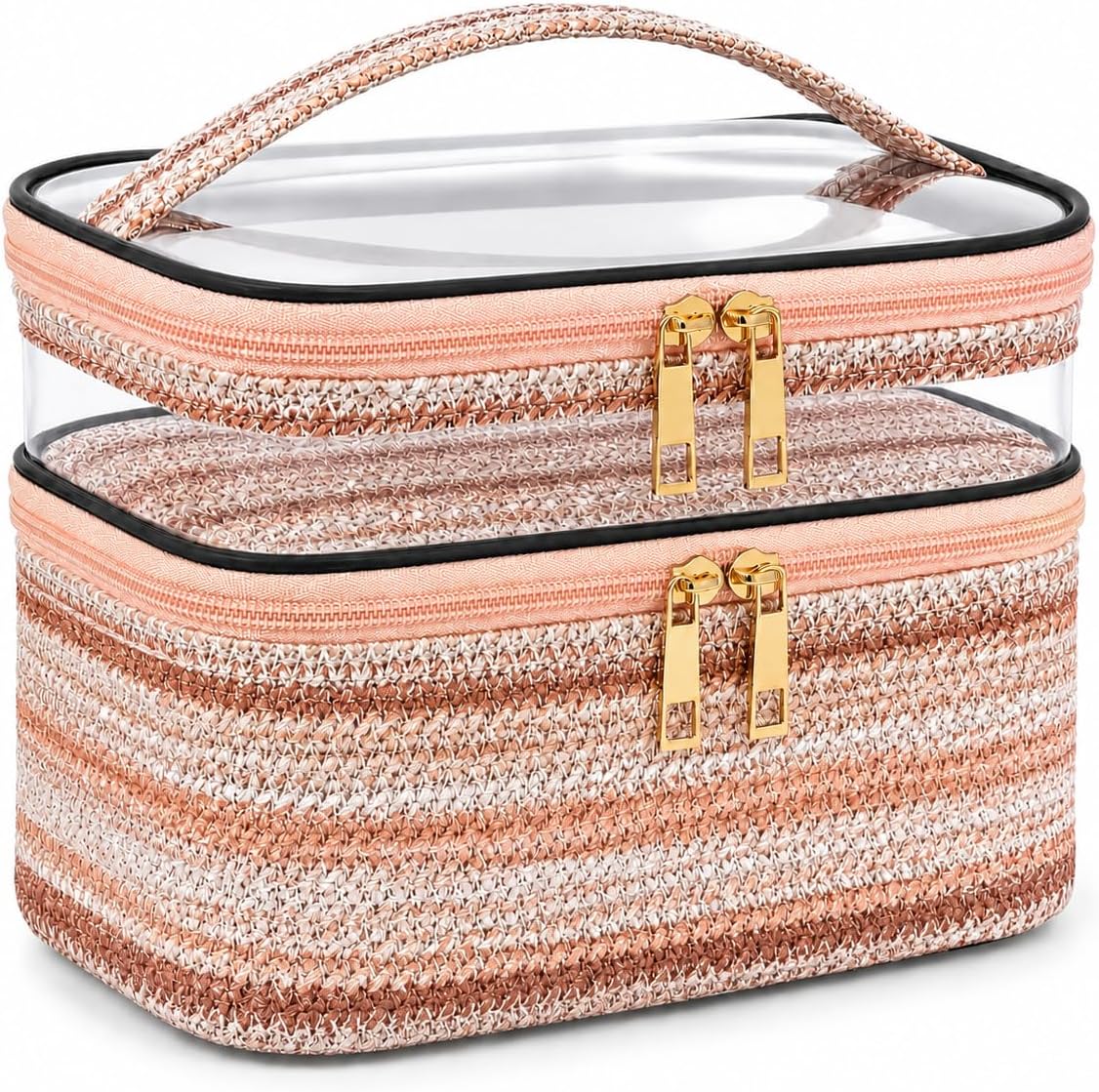 Double-layer Cosmetic Bag Makeup Bag Travel Makeup Bag Makeup Bags for Women Cosmetics Cases Portable Waterproof Foldable (Leopard)