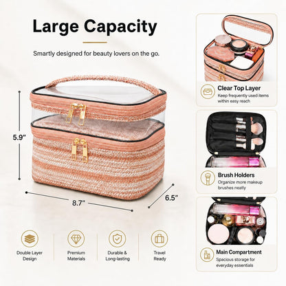 Double-layer Cosmetic Bag Makeup Bag Travel Makeup Bag Makeup Bags for Women Cosmetics Cases Portable Waterproof Foldable (Leopard)