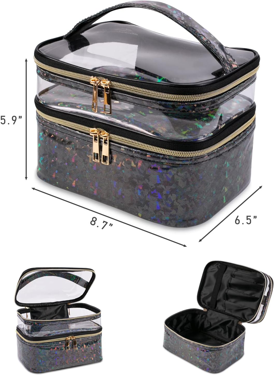 Double-layer Cosmetic Bag Makeup Bag Travel Makeup Bag Makeup Bags for Women Cosmetics Cases Portable Waterproof Foldable (Leopard)