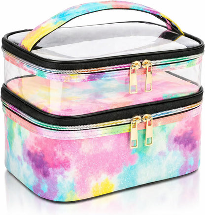 Double-layer Cosmetic Bag Makeup Bag Travel Makeup Bag Makeup Bags for Women Cosmetics Cases Portable Waterproof Foldable (Leopard)