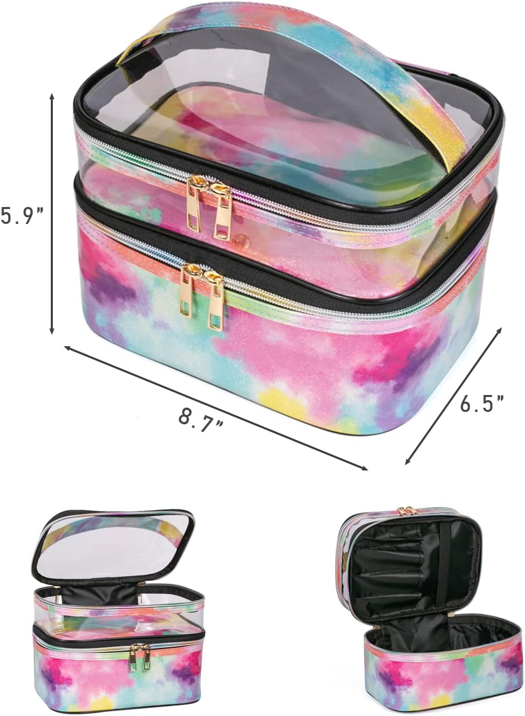 Double-layer Cosmetic Bag Makeup Bag Travel Makeup Bag Makeup Bags for Women Cosmetics Cases Portable Waterproof Foldable (Leopard)