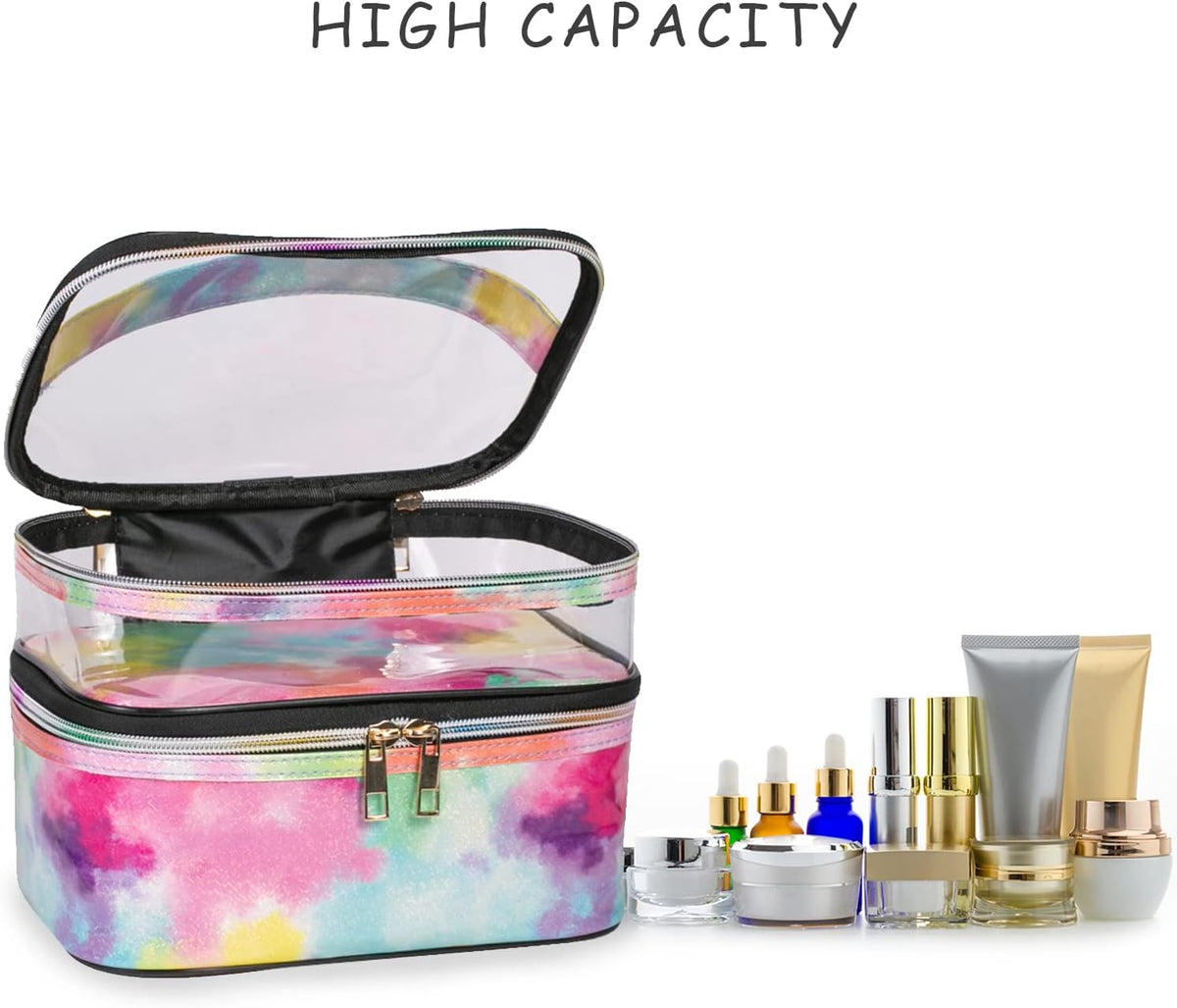 Double-layer Cosmetic Bag Makeup Bag Travel Makeup Bag Makeup Bags for Women Cosmetics Cases Portable Waterproof Foldable (Leopard)
