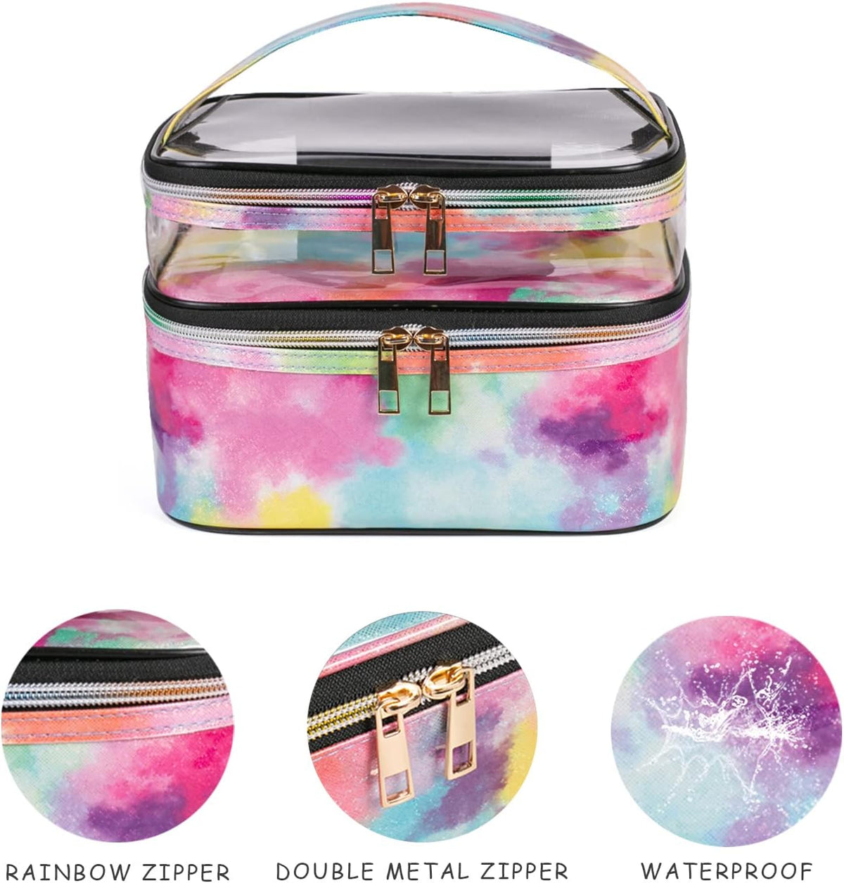 Double-layer Cosmetic Bag Makeup Bag Travel Makeup Bag Makeup Bags for Women Cosmetics Cases Portable Waterproof Foldable (Leopard)
