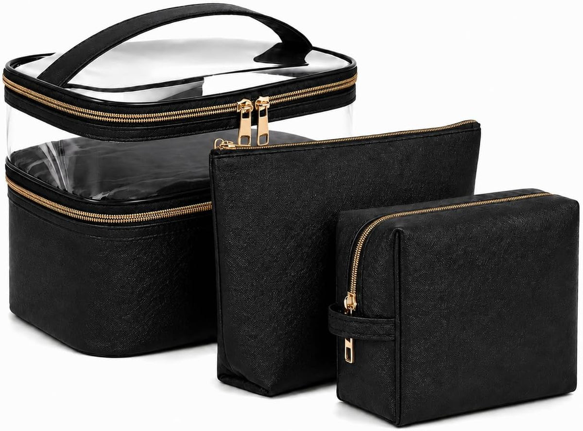 Double-layer Cosmetic Bag Makeup Bag Travel Makeup Bag Makeup Bags for Women Cosmetics Cases Portable Waterproof Foldable (Leopard)