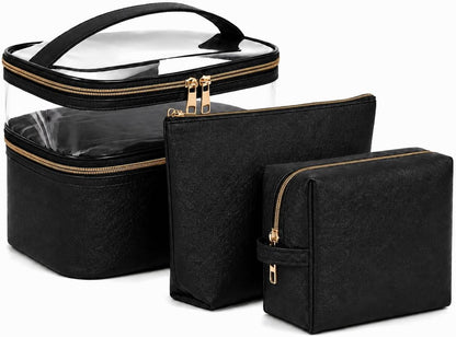 Double-layer Cosmetic Bag Makeup Bag Travel Makeup Bag Makeup Bags for Women Cosmetics Cases Portable Waterproof Foldable (Leopard)