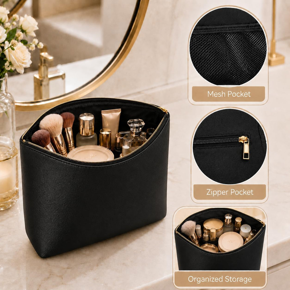 Double-layer Cosmetic Bag Makeup Bag Travel Makeup Bag Makeup Bags for Women Cosmetics Cases Portable Waterproof Foldable (Leopard)