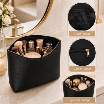 Double-layer Cosmetic Bag Makeup Bag Travel Makeup Bag Makeup Bags for Women Cosmetics Cases Portable Waterproof Foldable (Leopard)
