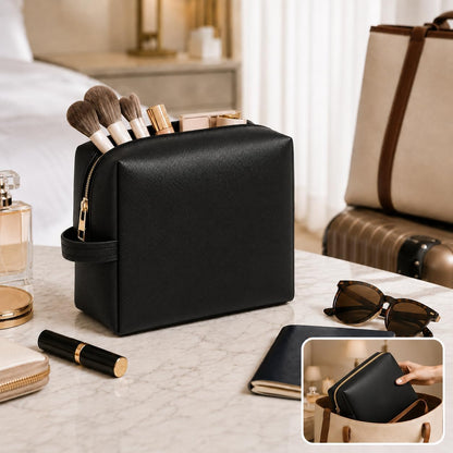 Double-layer Cosmetic Bag Makeup Bag Travel Makeup Bag Makeup Bags for Women Cosmetics Cases Portable Waterproof Foldable (Leopard)