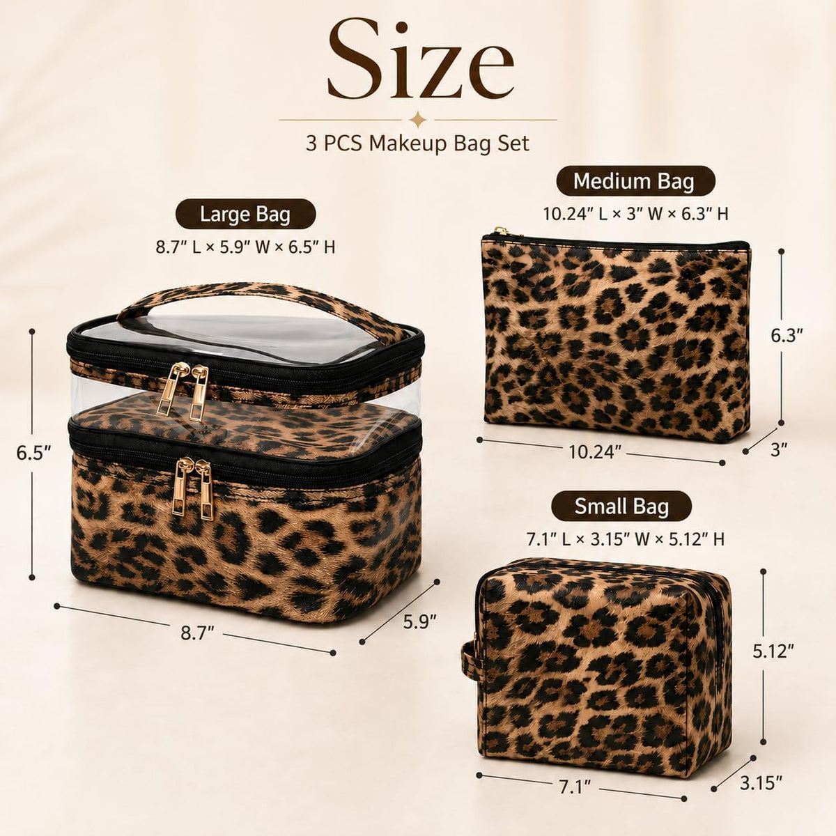 Double-layer Cosmetic Bag Makeup Bag Travel Makeup Bag Makeup Bags for Women Cosmetics Cases Portable Waterproof Foldable (Leopard)