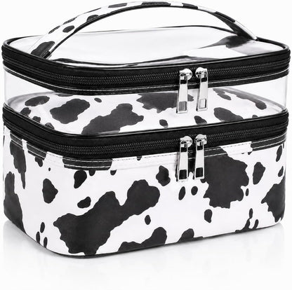 Double-layer Cosmetic Bag Makeup Bag Travel Makeup Bag Makeup Bags for Women Cosmetics Cases Portable Waterproof Foldable (Leopard)