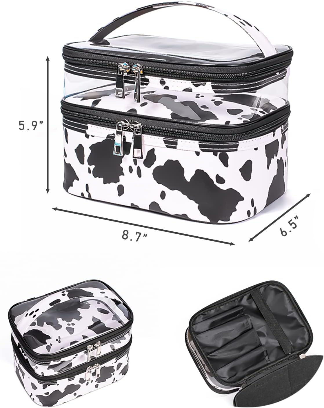 Double-layer Cosmetic Bag Makeup Bag Travel Makeup Bag Makeup Bags for Women Cosmetics Cases Portable Waterproof Foldable (Leopard)