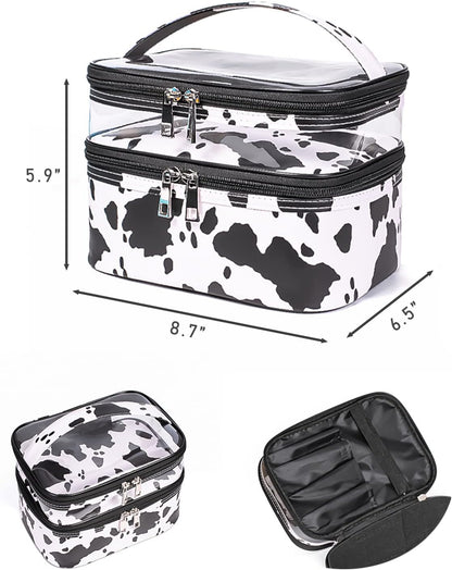 Double-layer Cosmetic Bag Makeup Bag Travel Makeup Bag Makeup Bags for Women Cosmetics Cases Portable Waterproof Foldable (Leopard)