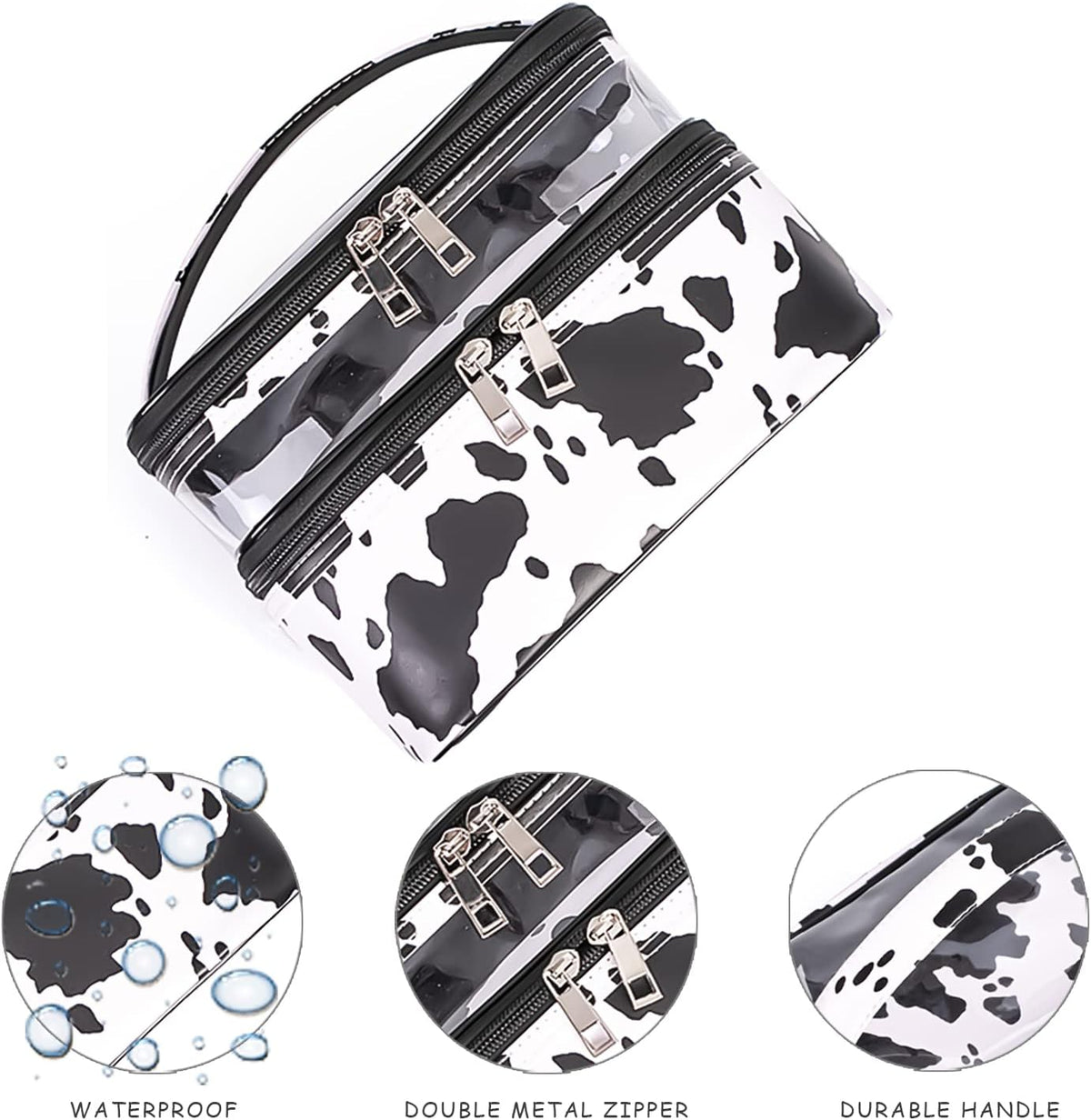 Double-layer Cosmetic Bag Makeup Bag Travel Makeup Bag Makeup Bags for Women Cosmetics Cases Portable Waterproof Foldable (Leopard)