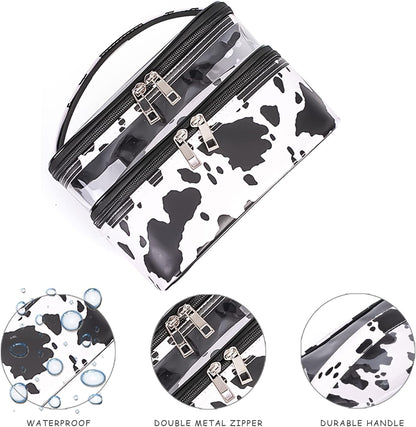 Double-layer Cosmetic Bag Makeup Bag Travel Makeup Bag Makeup Bags for Women Cosmetics Cases Portable Waterproof Foldable (Leopard)