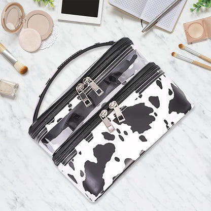 Double-layer Cosmetic Bag Makeup Bag Travel Makeup Bag Makeup Bags for Women Cosmetics Cases Portable Waterproof Foldable (Leopard)