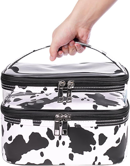 Double-layer Cosmetic Bag Makeup Bag Travel Makeup Bag Makeup Bags for Women Cosmetics Cases Portable Waterproof Foldable (Leopard)
