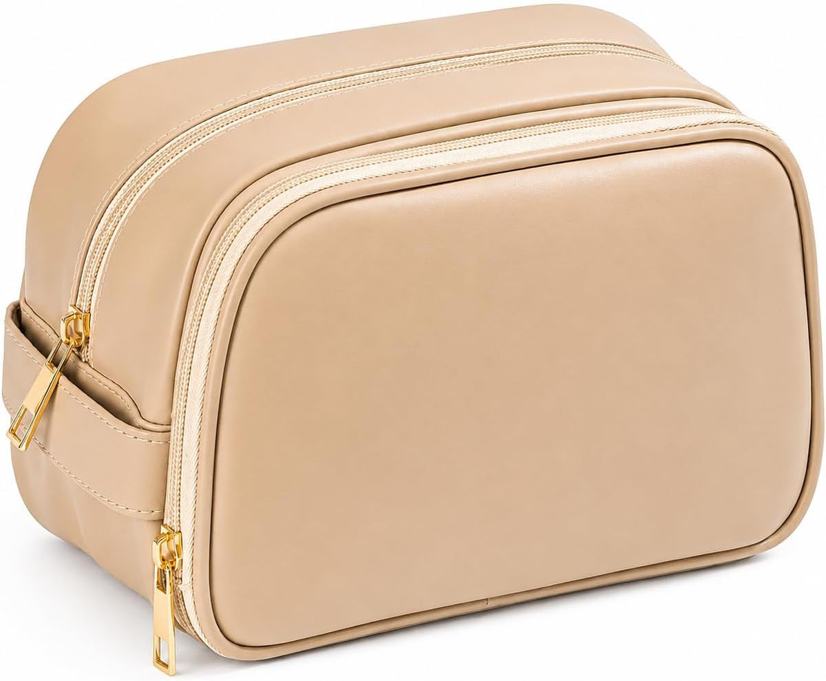 Double-layer Cosmetic Bag Makeup Bag Travel Makeup Bag Makeup Bags for Women Cosmetics Cases Portable Waterproof Foldable (Leopard)